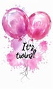 Pregnancy announcement concept illustration. Baby gender reveal party concept. Two watercolor painted balloons with paint splashes