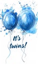 Pregnancy announcement concept illustration. Baby gender reveal party concept. Watercolor painted balloons. Blue colored - for Royalty Free Stock Photo