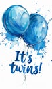 Pregnancy announcement concept illustration. Baby gender reveal party concept. Watercolor painted balloons. Blue colored - for Royalty Free Stock Photo