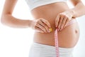 Pregnancy Body Measurements. Pregnant Woman Measuring Belly Royalty Free Stock Photo