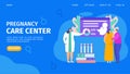 Pregnancy care center template webpage, vector illustration. Study appointment in special clinic for future parents