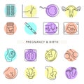 Pregnancy and childbirth. Vector line icons.