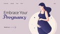 Pregnancy concept in flat vector design. Happy pregnant woman holding her belly. Motherhood illustration, beautiful elegant young Royalty Free Stock Photo