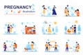 Pregnancy concept scenes seo with tiny people in flat design Royalty Free Stock Photo