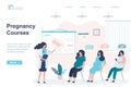 Pregnancy Courses landing page template. Maternity seminar banner. Group of pregnant women and doctor coach