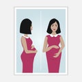 Pregnancy cute cartoon illustration. Young pregnant woman, eps 10