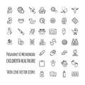 Pregnancy, fertilization and motherhood vector icon set. Gynecology, childbirth healthcare thin line icons set