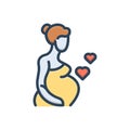 Color illustration icon for Pregnancy, gestation and woman