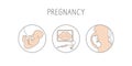 Pregnancy icon set. Linear simple illustration fertilization and childbirth. Motherhood signs. Vector