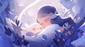 Cartoon illustrations of children and pregnant women born during pregnancy and infant loss awareness month,AI generated.