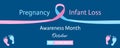 Pregnancy and infant loss awareness month (SIDS) banner. Banner with baby feet on blue background