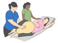 Pregnancy labor position with peanut ball & 2 nurses in attendance