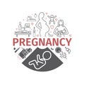 Pregnancy banner. Line icons set. Infographics. Vector signs for web graphics. Royalty Free Stock Photo