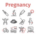 Pregnancy line icons set. Infographics. Vector signs for web graphics. Royalty Free Stock Photo