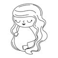 Pregnancy and maternity, cute pregnant woman touching belly, isolated icon line style icon