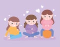 Pregnancy and maternity, cute pregnant women group cartoon