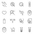 Pregnancy ,mother and baby line icons set vector illustration