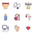 Pregnancy mother icons set, flat style