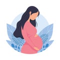 Pregnancy and motherhood illustration concept. Portrait of beautiful pregnant woman