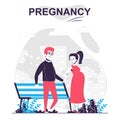 Pregnancy and motherhood isolated cartoon concept. Pregnant wife with husband walk in park, people scene in flat design. Vector Royalty Free Stock Photo