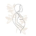 Pregnancy and motherhood modern concept art. Abstract pregnant woman continuous line drawing