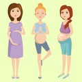 Pregnancy motherhood people expectation concept happy pregnant woman character life with big belly vector illustration Royalty Free Stock Photo