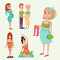 Pregnancy motherhood people expectation concept happy pregnant woman character life with big belly vector illustration Royalty Free Stock Photo