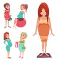 Pregnancy motherhood people expectation concept happy pregnant woman character life with big belly vector illustration Royalty Free Stock Photo