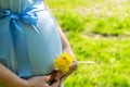 Pregnancy nature woman walk. Happy maternity mother in summer park. Baby belly. Pregnant walking nature. Concept Royalty Free Stock Photo