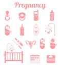 Pregnancy and newborn baby icons set. Royalty Free Stock Photo