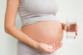 Pregnancy, people and health care concept - close up of pregnant woman. vitamins and minerals for pregnant women. Taking Royalty Free Stock Photo