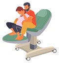 Pregnancy preparing, wife and husband make a position check on a medical chair vector illustration