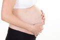Pregnancy profile belly tummy of pregnant woman on white background Royalty Free Stock Photo