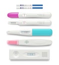 Pregnancy test. Female negative or positive test good ovulation feminine healthcare vector realistic pictures