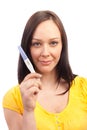 Pregnancy test. Happy woman with positive result