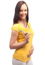 Pregnancy test. Happy woman with positive result