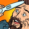 Pregnancy test. joyful bearded hipster man husband father