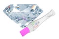 Pregnancy test positive with diamond, 3D rendering