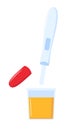 Pregnancy test and urine in plastic jar. Guide to the use of a pregnancy test. Vector illustration