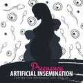 Pregnancy woman banner. In vitro fertilization. Artificial insemination. Hand draw sketch background with moving