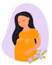 Pregnancy. Woman is pregnant isolated on white background. Pregnant woman, concept vector illustration in cute cartoon Royalty Free Stock Photo