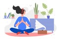 Pregnancy yoga flat vector illustration, cartoon happy young beautiful pregnant woman character relaxing, meditating