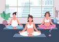 Pregnancy yoga group flat color vector illustration