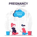 Pregnancy yoga isolated cartoon concept. Pregnant women sit in lotus position and meditate, people scene in flat design. Vector Royalty Free Stock Photo