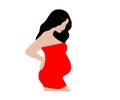 Pregnant brunette with red lips, isolated