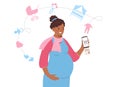 Pregnant African-American woman holds a smartphone in her hand. Shopping online in the mobile application Royalty Free Stock Photo