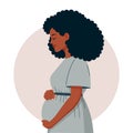 Pregnant African American woman profile, modern maternity clipart, expecting mother illustration