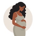 Pregnant African American woman profile, modern maternity clipart, expecting mother illustration