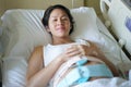 Pregnant Asian Chinese Woman lying on the hospital bed Royalty Free Stock Photo