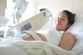 Pregnant Asian Chinese Woman lying on the hospital bed Royalty Free Stock Photo
